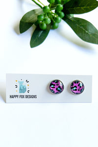 Pink Leopard skin Stud - Surgical Steel