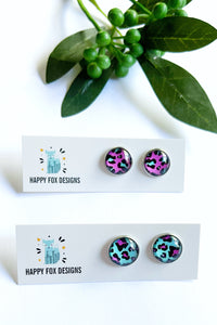 Pink Leopard skin Stud - Surgical Steel