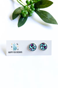 Aqua Leopard skin Stud - Surgical Steel