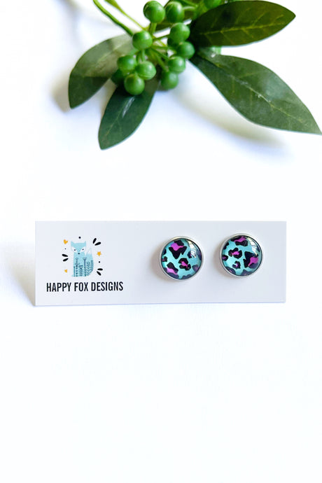 Aqua Leopard skin Stud - Surgical Steel