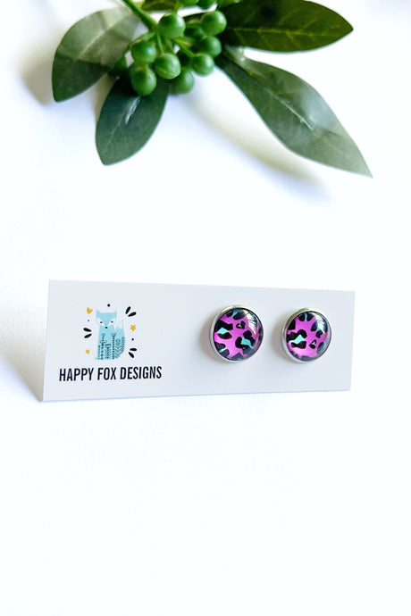 Pink Leopard skin Stud - Surgical Steel