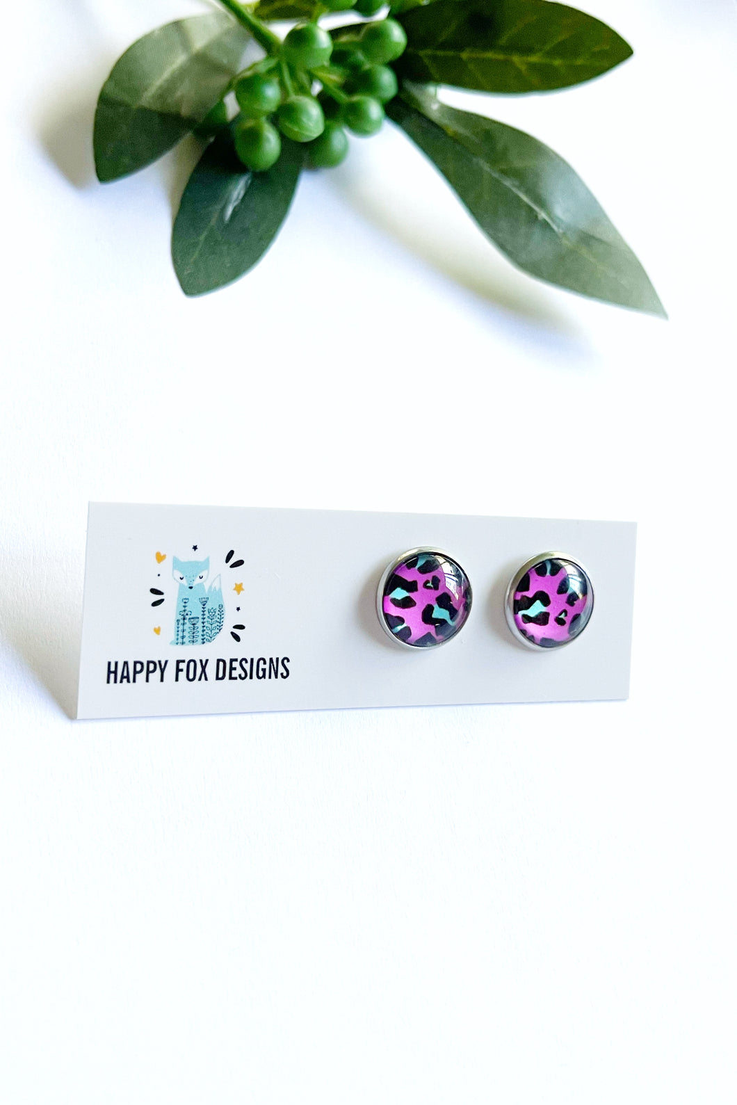 Pink Leopard skin Stud - Surgical Steel