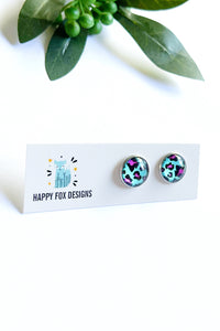 Aqua Leopard skin Stud - Surgical Steel